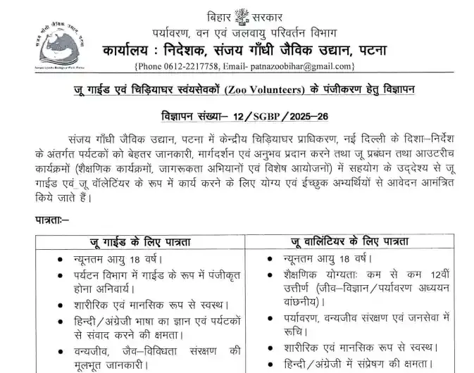 Patna Zoo Vacancy 2026